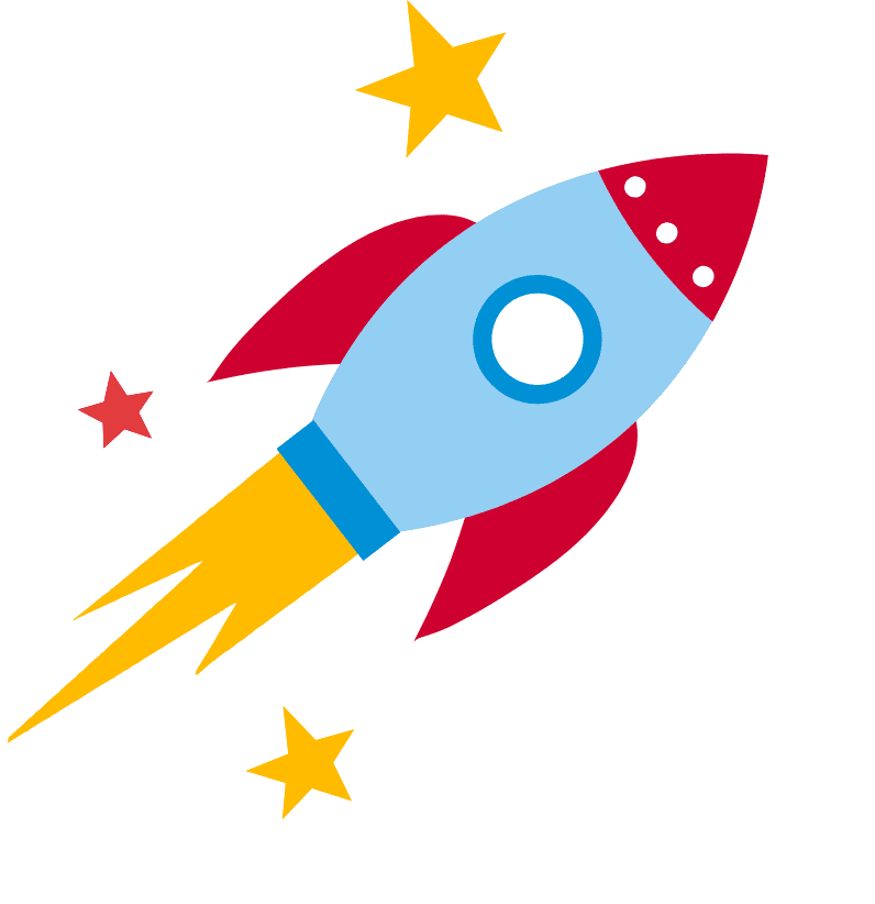 immagine iconografica di un razzo colorato di rosso, blu e giallo