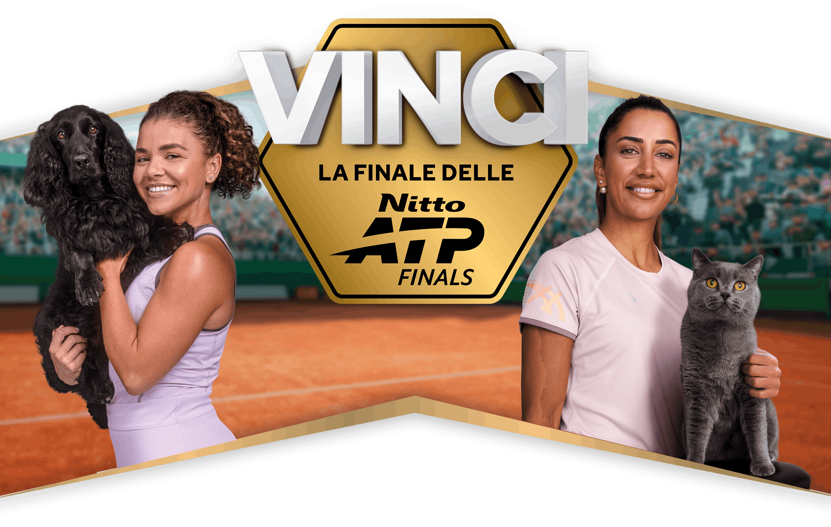 immagine di Jasmine Paolini con in braccio un cane e Çağla Büyükakçay con un gatto