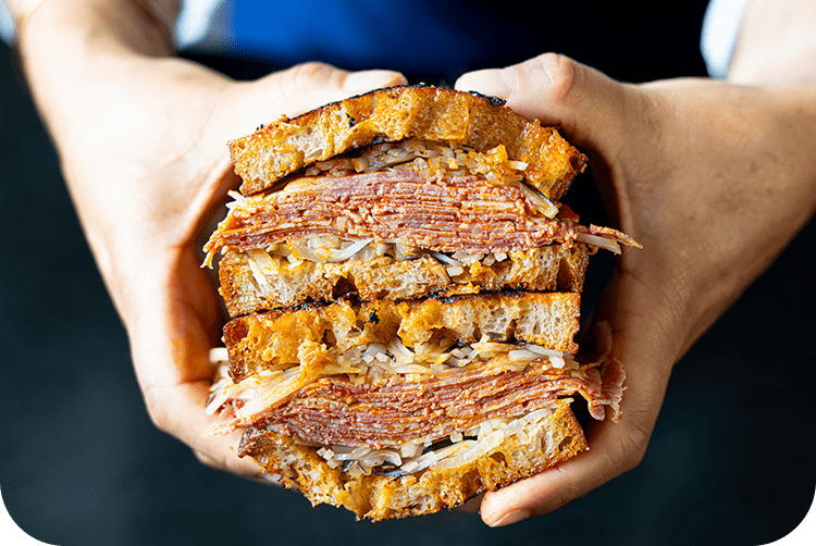 background image with posters with people and food