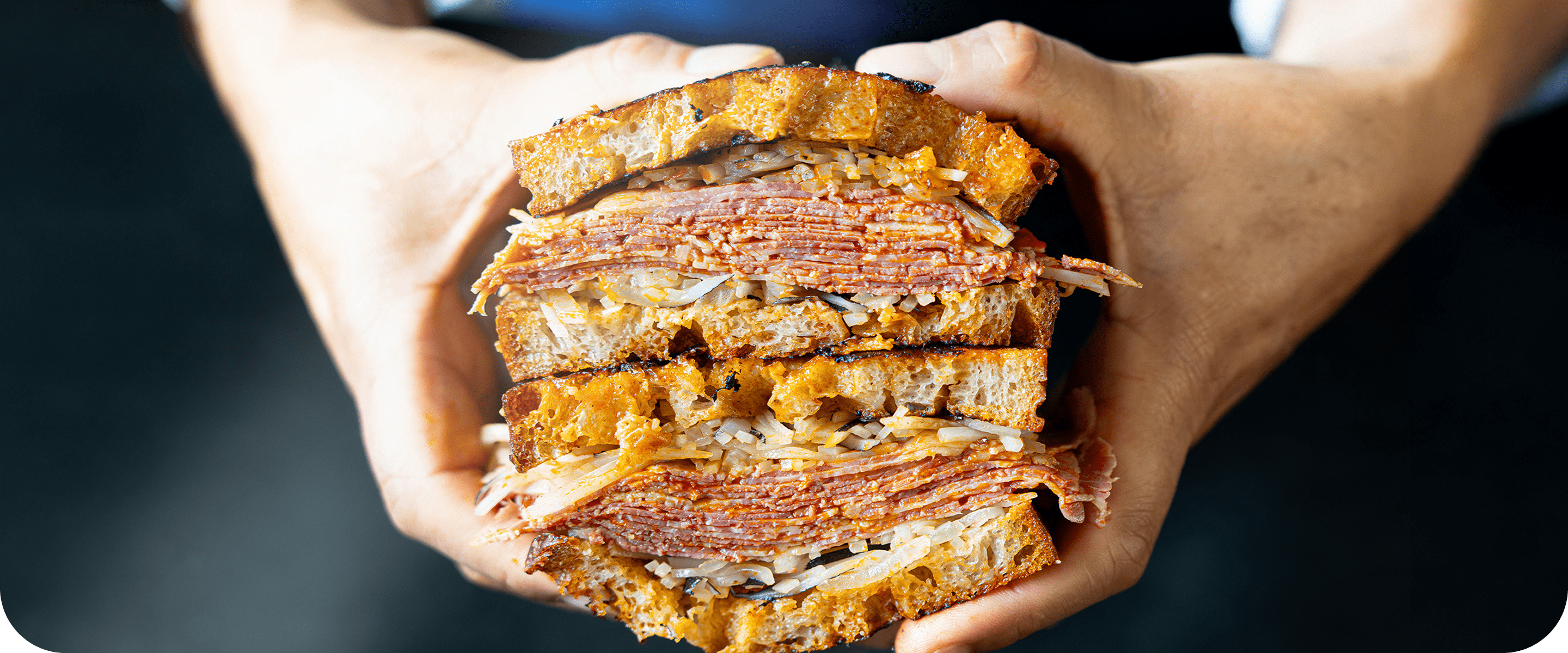 background image with posters with people and food