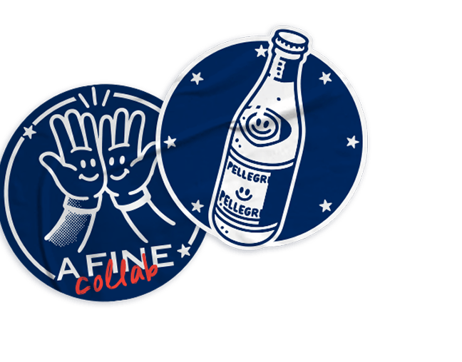icon with san pellegrino bottles and high five graphic