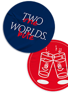 icon with san pellegrino glasses and text 'two worlds one bite'