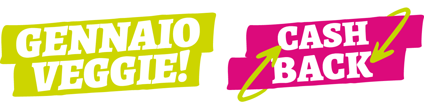 icona rosa scritta 'gennaio veggie!' e 'cash back'