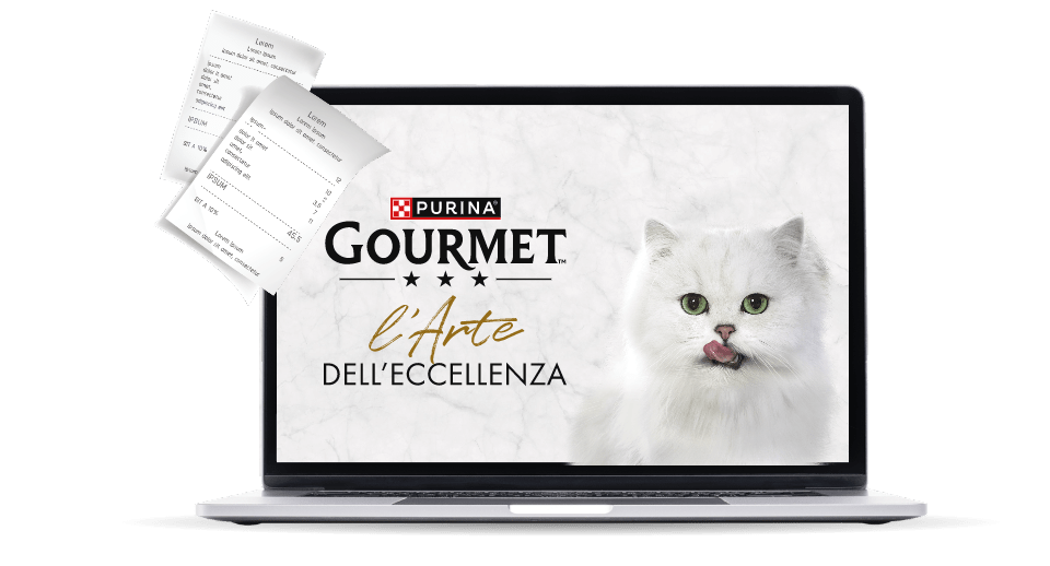 immagine di un pc con sfondo gatto e due scontrini