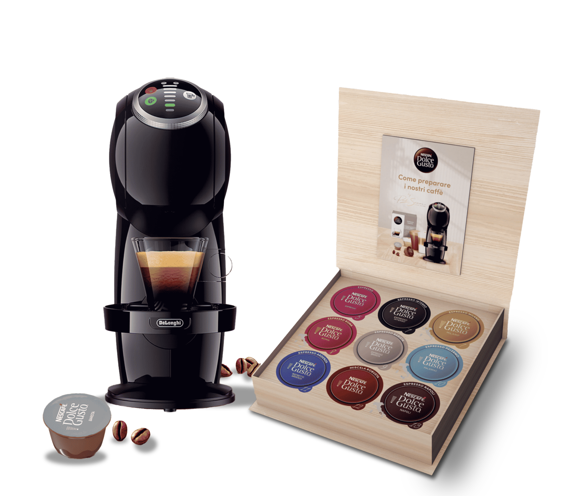 prodotto promozione caffettiera e scatola con 9 cialde di caffè