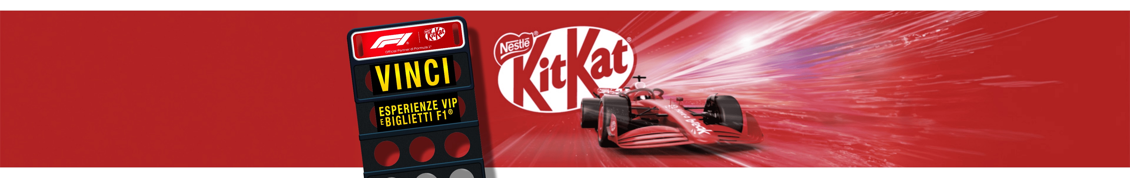immagine di un biglietto per formula 1, logo kitkat e una automobile f1