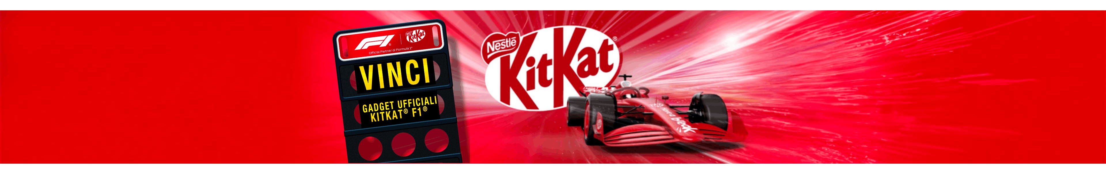 immagine di un biglietto per formula 1, logo kitkat e una automobile f1