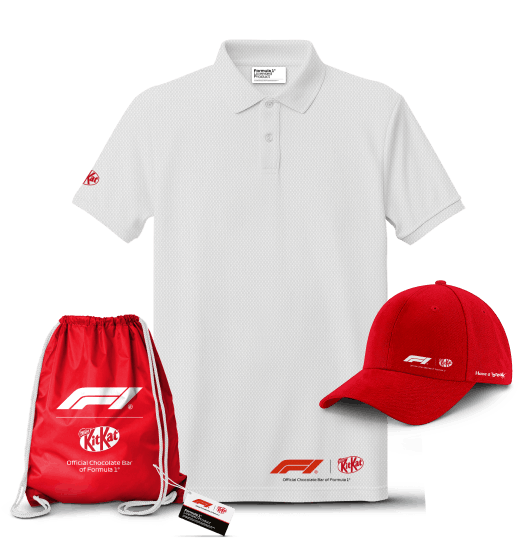 Gadget in palio KitKat Formula 1: polo, sacca e cappellino