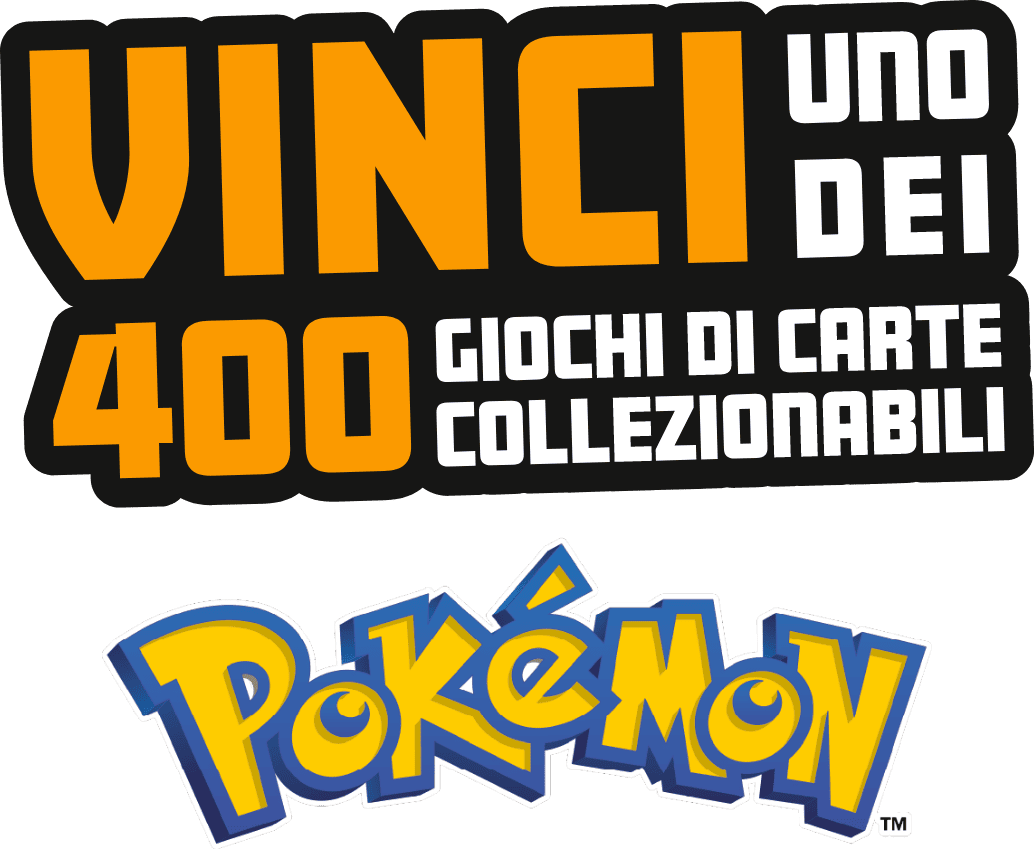 immagine testo 'vinci uno dei 400 giochi di carte collezionabili' + pokemon