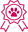 icona rosa di un badge con impronta di cane