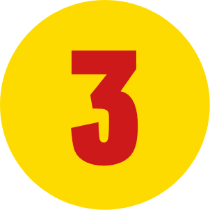 immagine di infografica rotonda gialla con numero 3 in rosso al centro